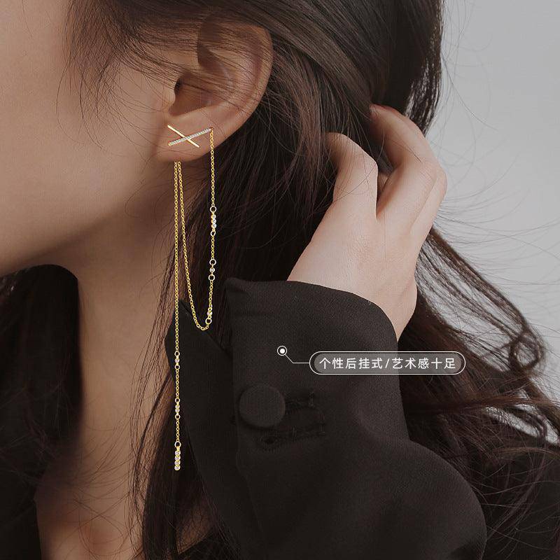 Kasandra Cross Tassel Chain Earrings