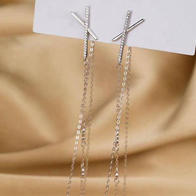 Kasandra Cross Tassel Chain Earrings