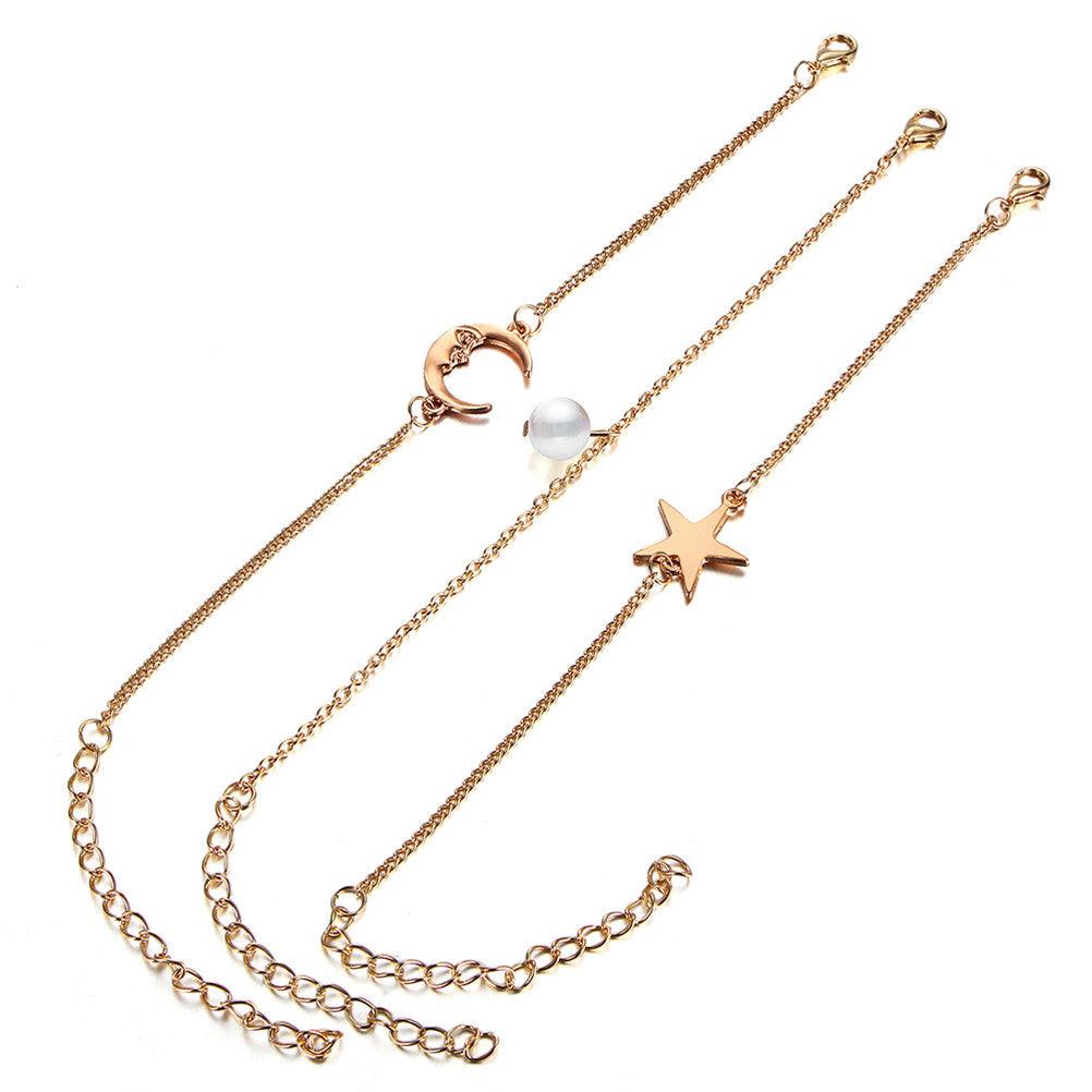 Conjunto de cadenas elegantes de perlas con forma de estrella y luna de Lois 