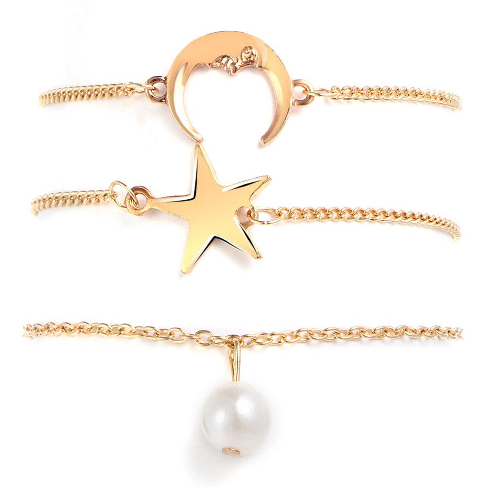 Lois Stylish Chains of Pearl Star Moon Shape Set