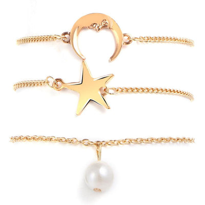 Conjunto de cadenas elegantes de perlas con forma de estrella y luna de Lois 