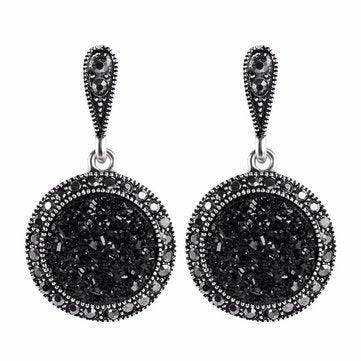 Mona Vintage Ear Drop Black Crystal Round Earring - Hot fashionista