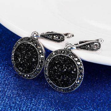 Mona Vintage Ear Drop Black Crystal Round Earring