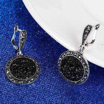 Mona Vintage Ear Drop Black Crystal Round Earring