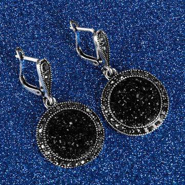 Mona Vintage Ear Drop Black Crystal Round Earring - Hot fashionista