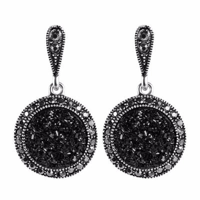 Mona Vintage Ear Drop Black Crystal Round Earring