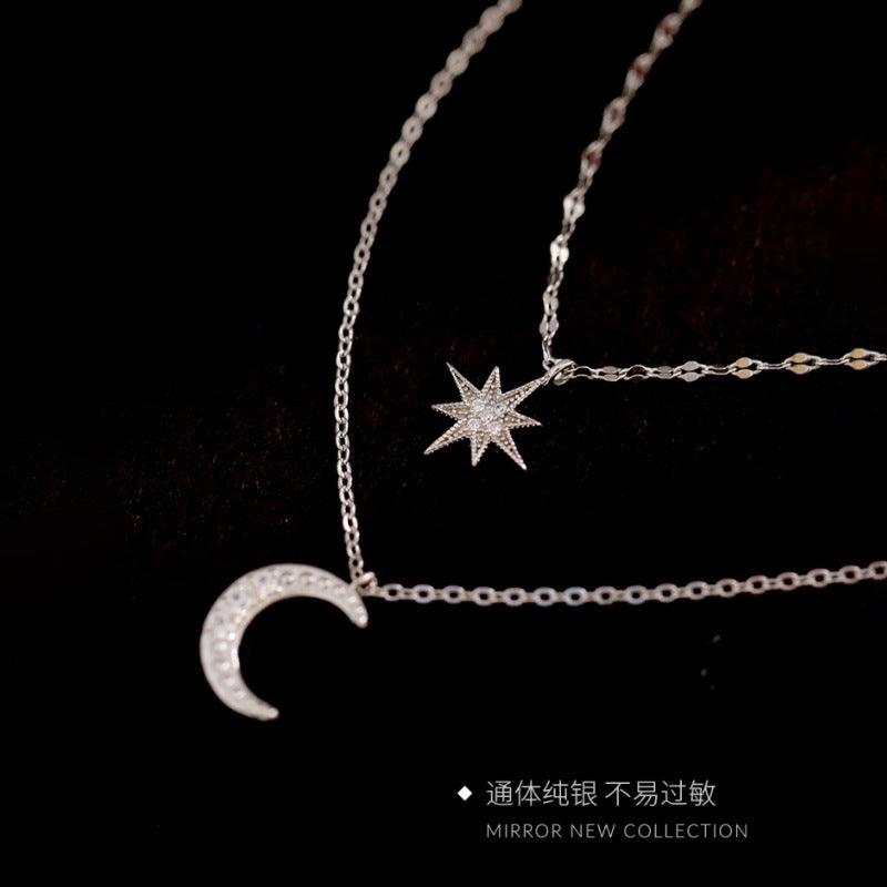 Lottie 2-piece Sterling Silver Star Moon Necklace - Hot fashionista