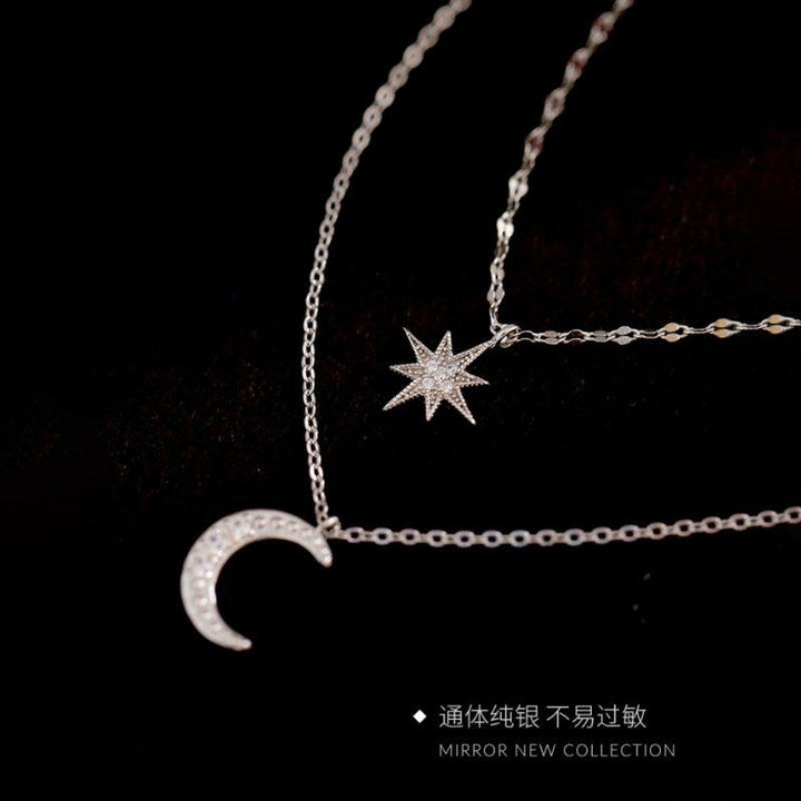 Lottie 2-piece Sterling Silver Star Moon Necklace - Hot fashionista