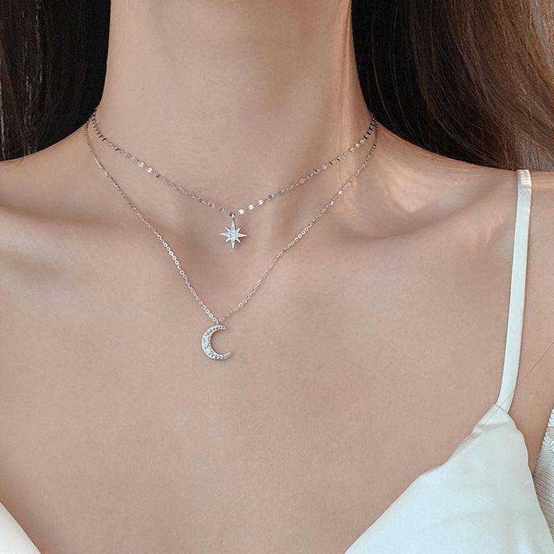 Lottie 2-piece Sterling Silver Star Moon Necklace - Hot fashionista