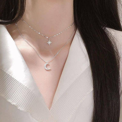 Collar de dos piezas con luna y estrella en plata de ley de Lottie 