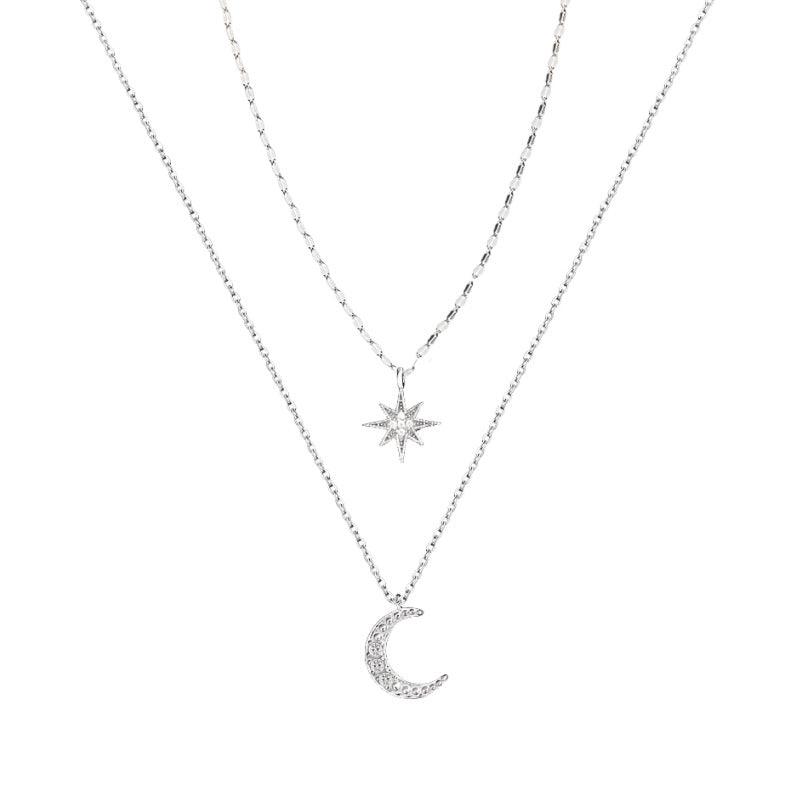 Lottie 2-piece Sterling Silver Star Moon Necklace - Hot fashionista