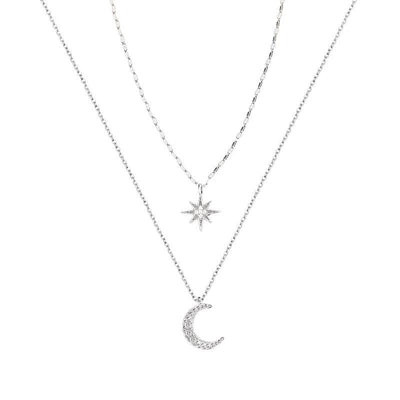 Collar de dos piezas con luna y estrella en plata de ley de Lottie 