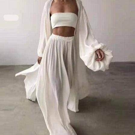 Ana Bandeau Top & Oversize Pants With Puff Sleeve Robe - Hot fashionista