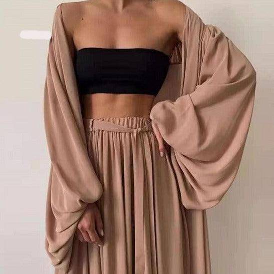 Ana Bandeau Top & Oversize Pants With Puff Sleeve Robe - Hot fashionista