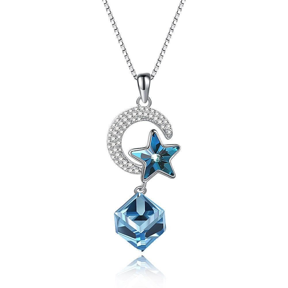 Rhea Sterling Silver Crystal Element Moon & Star Necklace - Hot fashionista