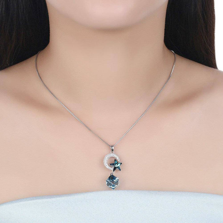 Rhea Sterling Silver Crystal Element Moon & Star Necklace - Hot fashionista