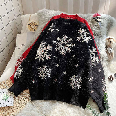 Agatha Glitter Snowflake Print Long Sleeve Sweater