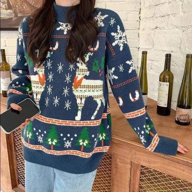 Couple Reindeer Print Long Sleeve Knitted Sweater - Hot fashionista