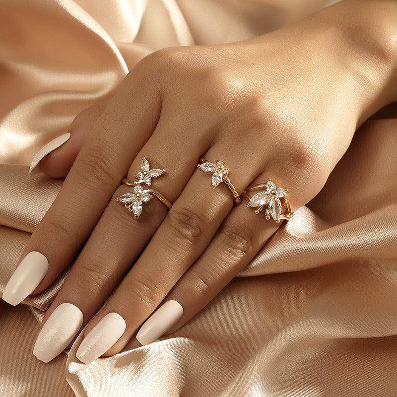 Anna Three-pieces Butterfly Open Ring Set