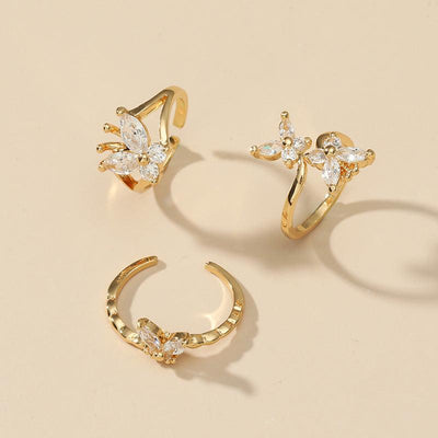 Anna Three-pieces Butterfly Open Ring Set