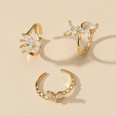 Anna Three-pieces Butterfly Open Ring Set