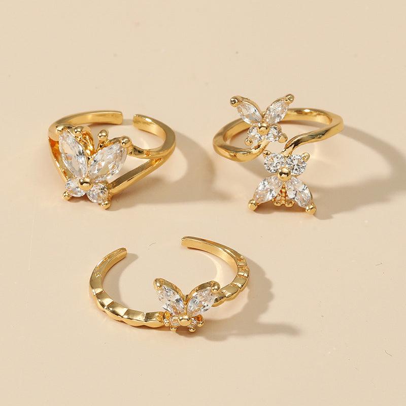 Anna Three-pieces Butterfly Open Ring Set