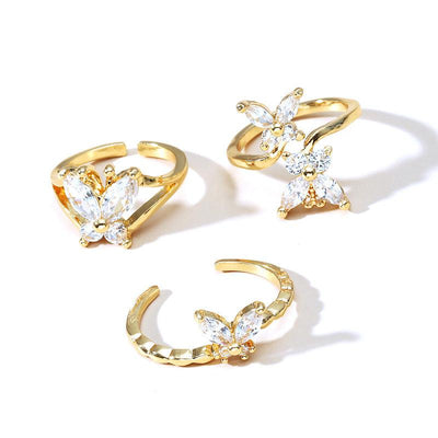 Anna Three-pieces Butterfly Open Ring Set