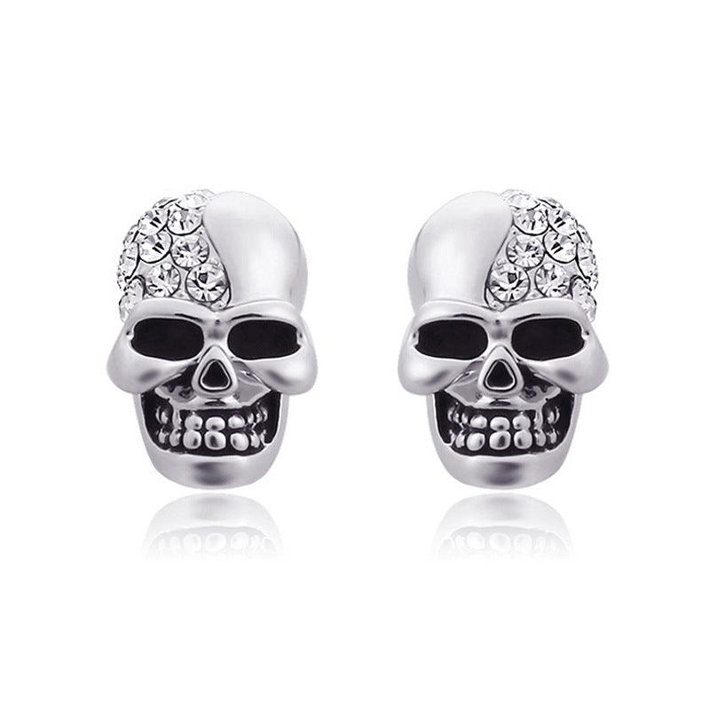 Shana Punk Skull Head Ear Stud Rhinestone Earrings - Hot fashionista