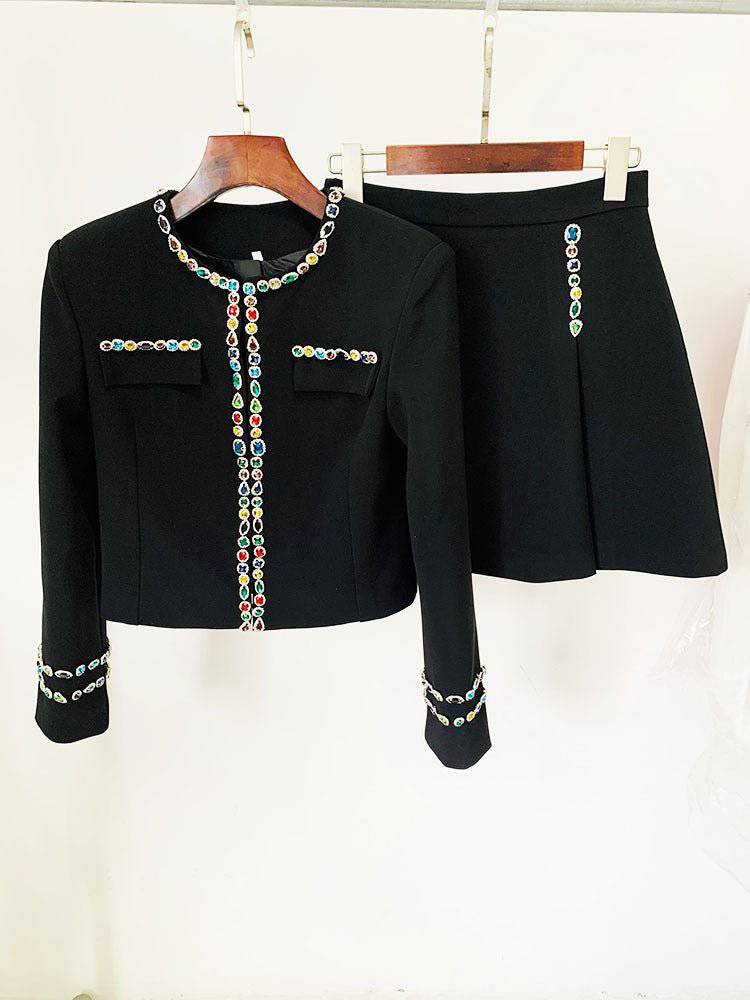 Audrey Rhinestone Beaded Jacket Mini Skirt Set