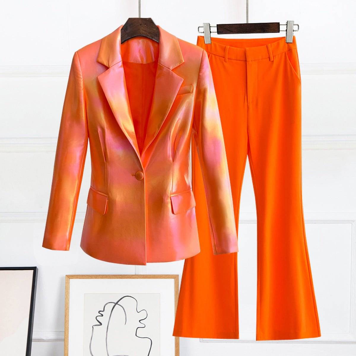 Candy Tangerine Metallic Blazer Suit