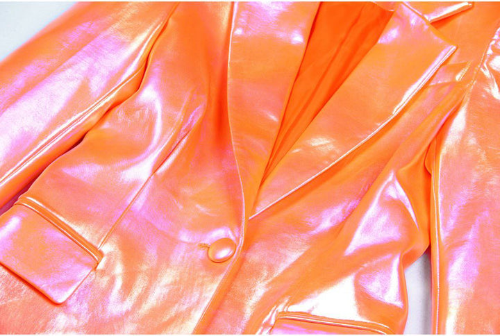 Candy Tangerine Metallic Blazer Suit - Hot fashionista