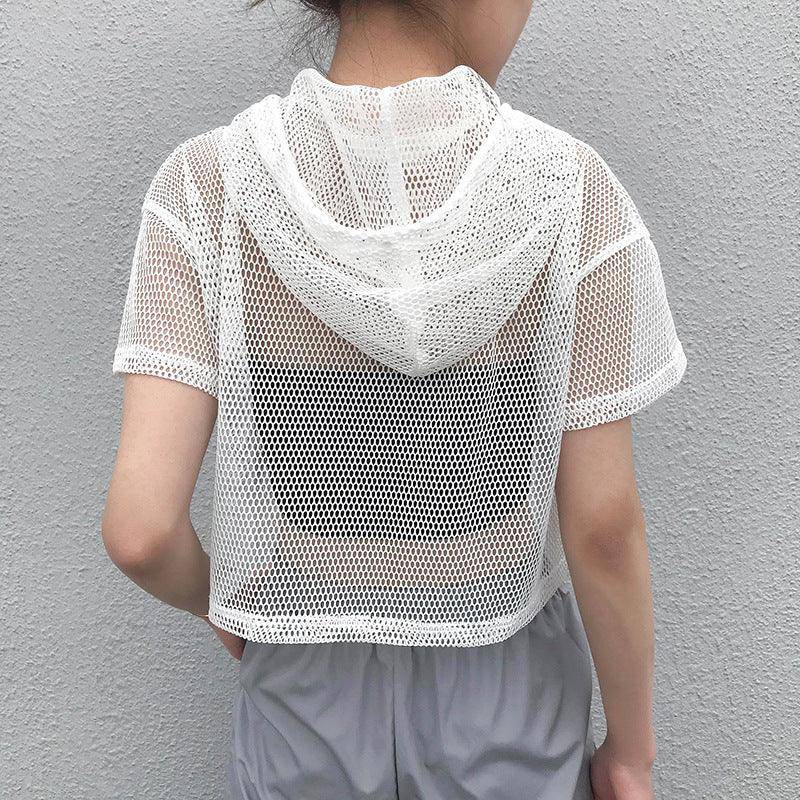 Dylan Hooded Fishnet Mesh Crop Top