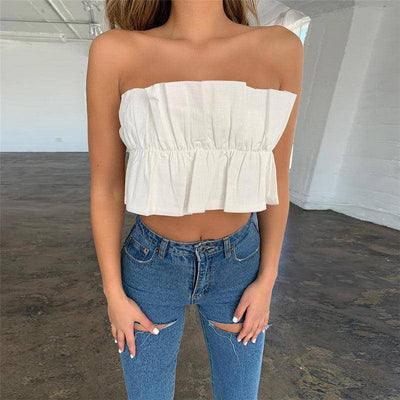 Martha Pleated Strapless Crop Top