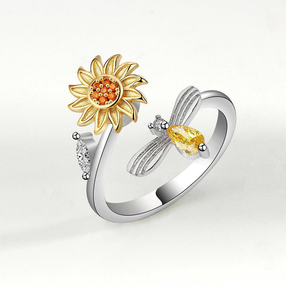 Anillo de girasol y abeja de Yuki