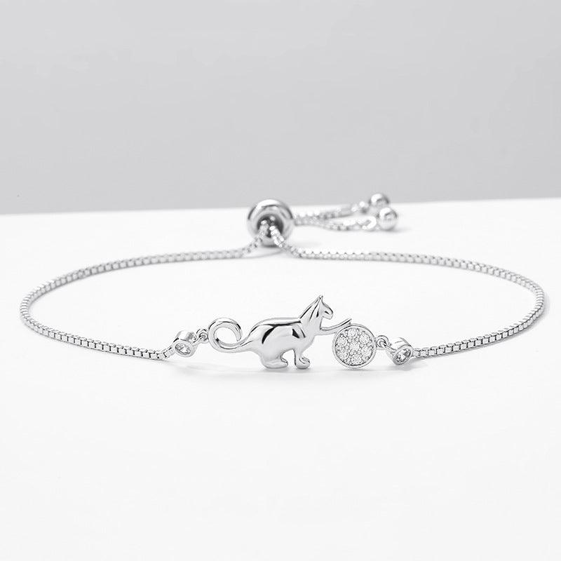 Bracelet à breloques chat et boule plaqué argent Philipa