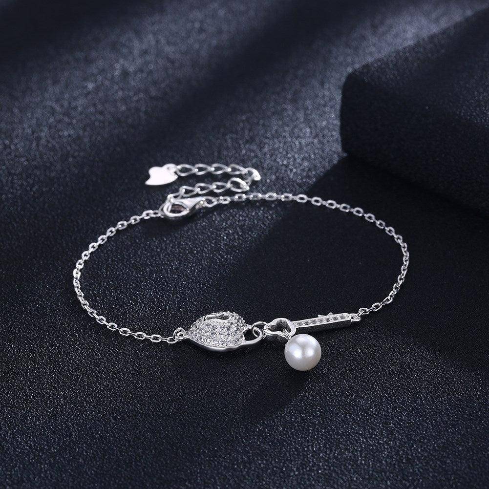 Madge Pure Silver Heart Key Chain Zircon Pearl Bracelet - Hot fashionista