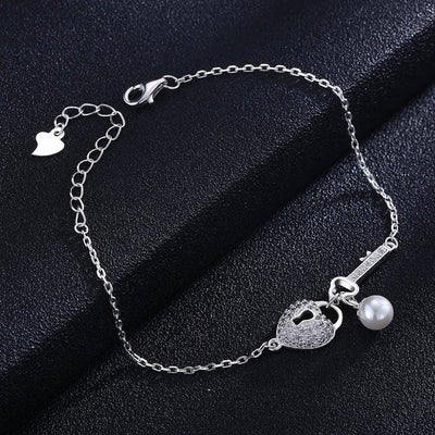 Madge Pur Argent Coeur Porte-clés Zircon Perle Bracelet