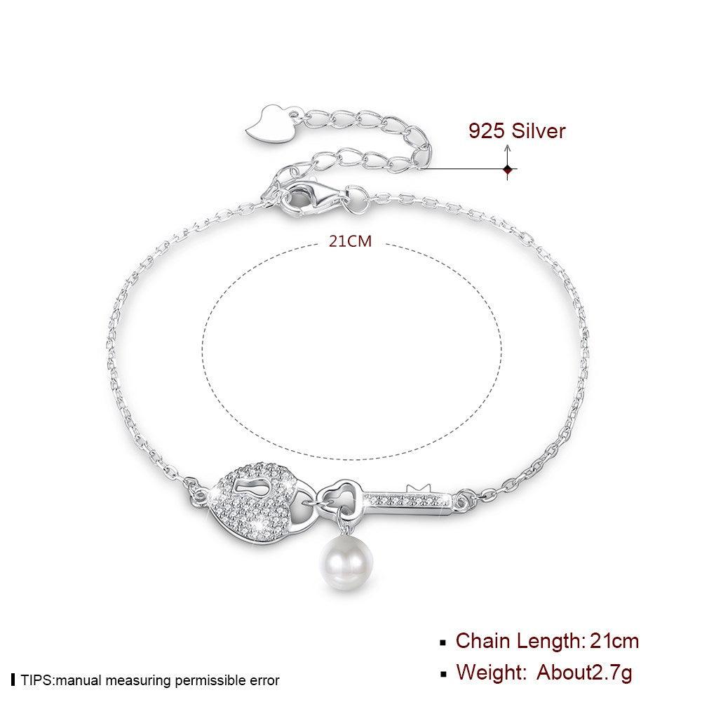 Pulsera con llavero de corazón de plata pura Madge con circonitas y perlas