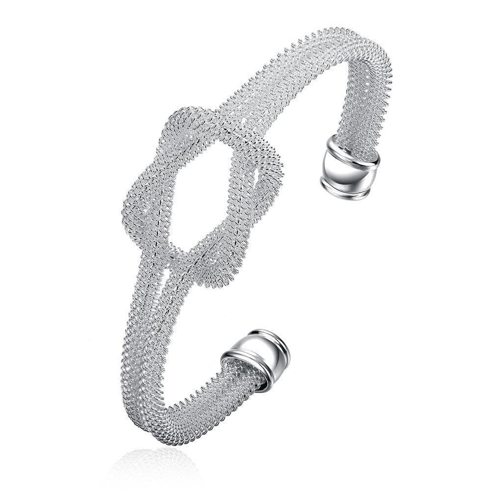 Thalia White Gold Plated Love Knot Mesh Bangle - Hot fashionista