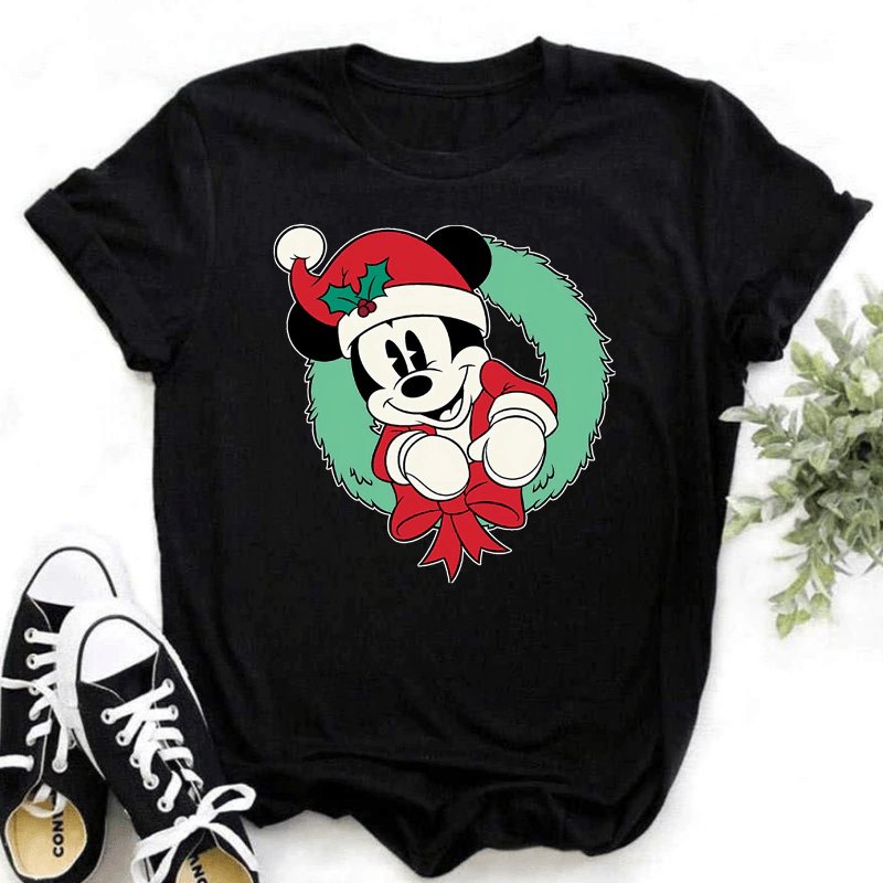 Jessamine Short Sleeve Disney Christmas Cartoon Print Top - Hot fashionista