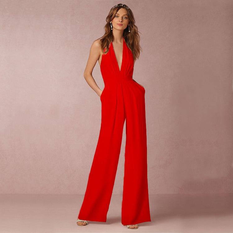 New European and American women's banquet dress jumpsuit, popular sexy hanging neck women's pants - Hot fashionista