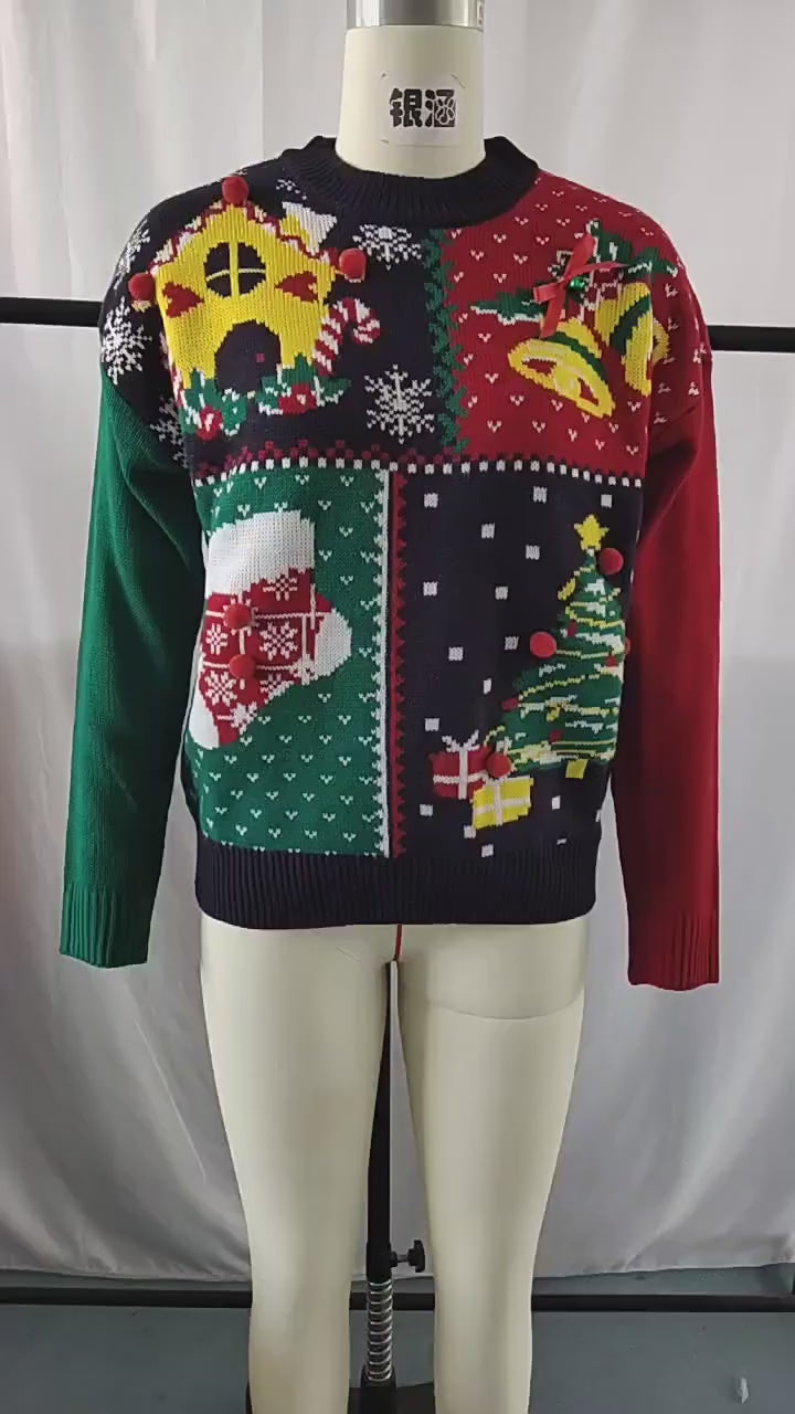 Amy Bread House, Bells, Sock and Christmas Tree Sweater